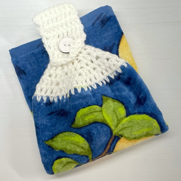 Lemon 🍋 Hanging Hand Towel / Blue and Yellow / Handmade /  Chocheted - Picture 4 of 6